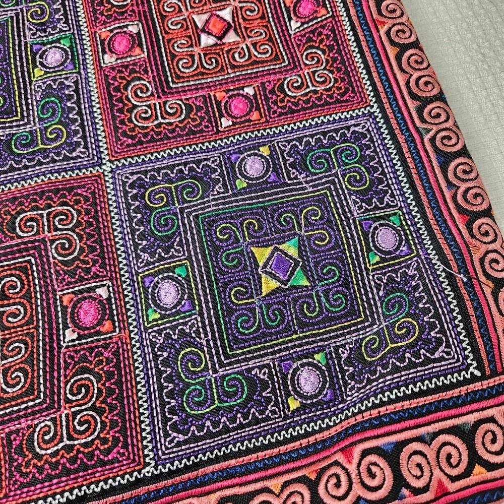 2pc Boho Embroidered Throw Pillow Shams Square Black‎ Multicolor